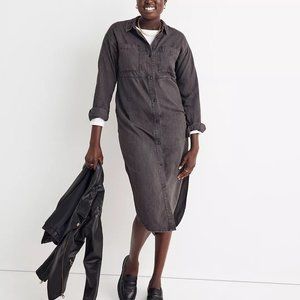 Denim Button-Front Midi Shirtdress in Lunar Wash